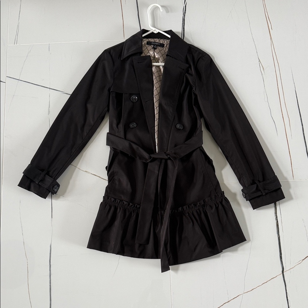 Sandro Black Ruffled Trench Coat